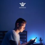 رجل ينظر إلى شاشة الهاتف في غرفة مظلمة مما يسبب أضرار الشاشات على العين | عيادة د. سعيد الودعاني لطب العيون في السعودية